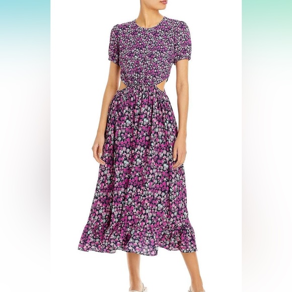French Connection Bethany Verona Floral Cutout Midi Dress Purple - Picture 2 of 5